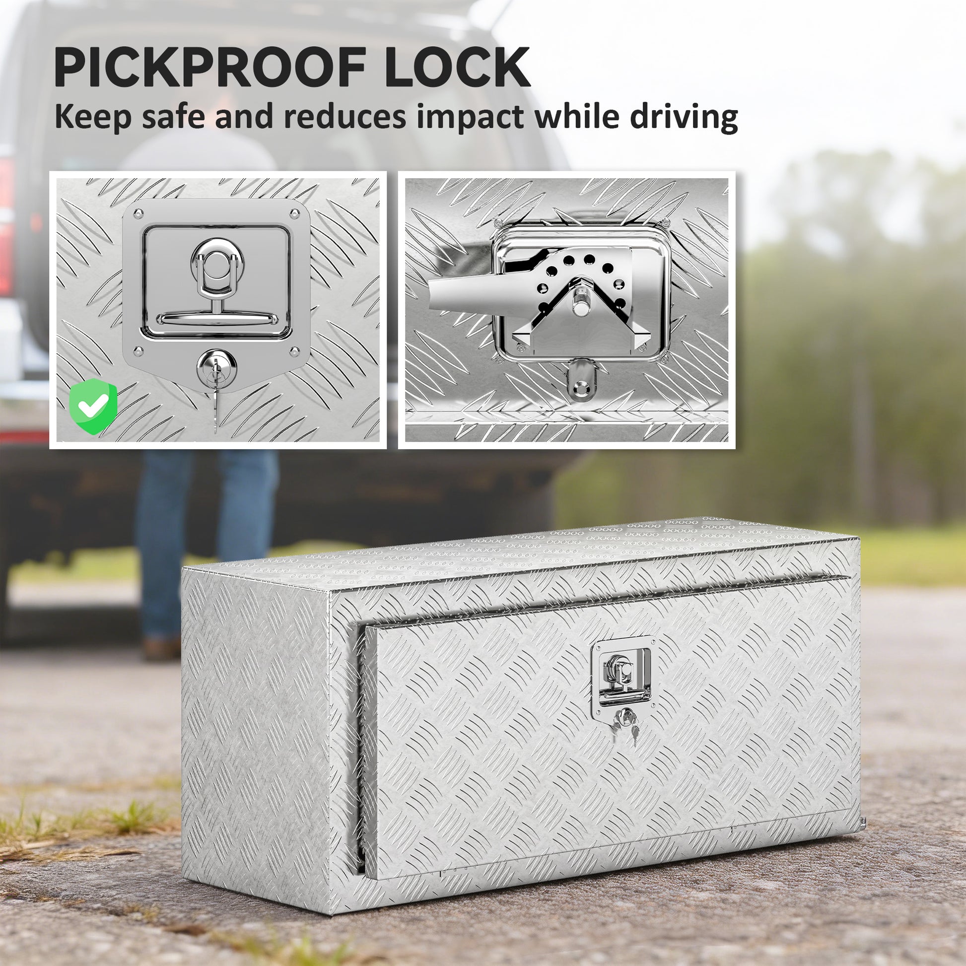 Heavy Duty Aluminum Truck Bed Tool Box, 36 Inch Wavy Plate Tool Box Chest, Waterproof Storage Toolbox Chest Organizer