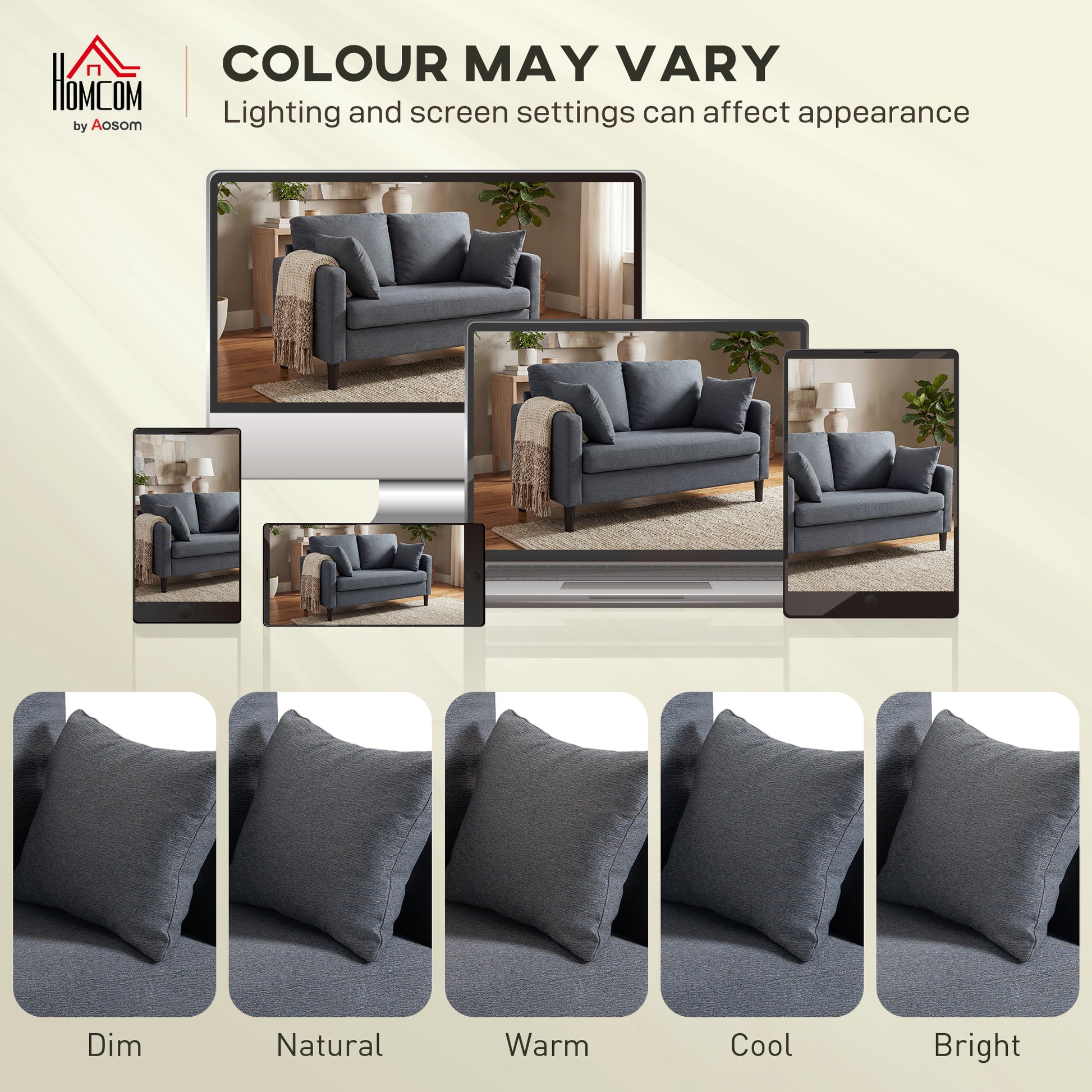 55" Loveseat Sofa, Modern Linen Upholstered Couch with Spring Cushion, 2 Pillows, Dark Grey
