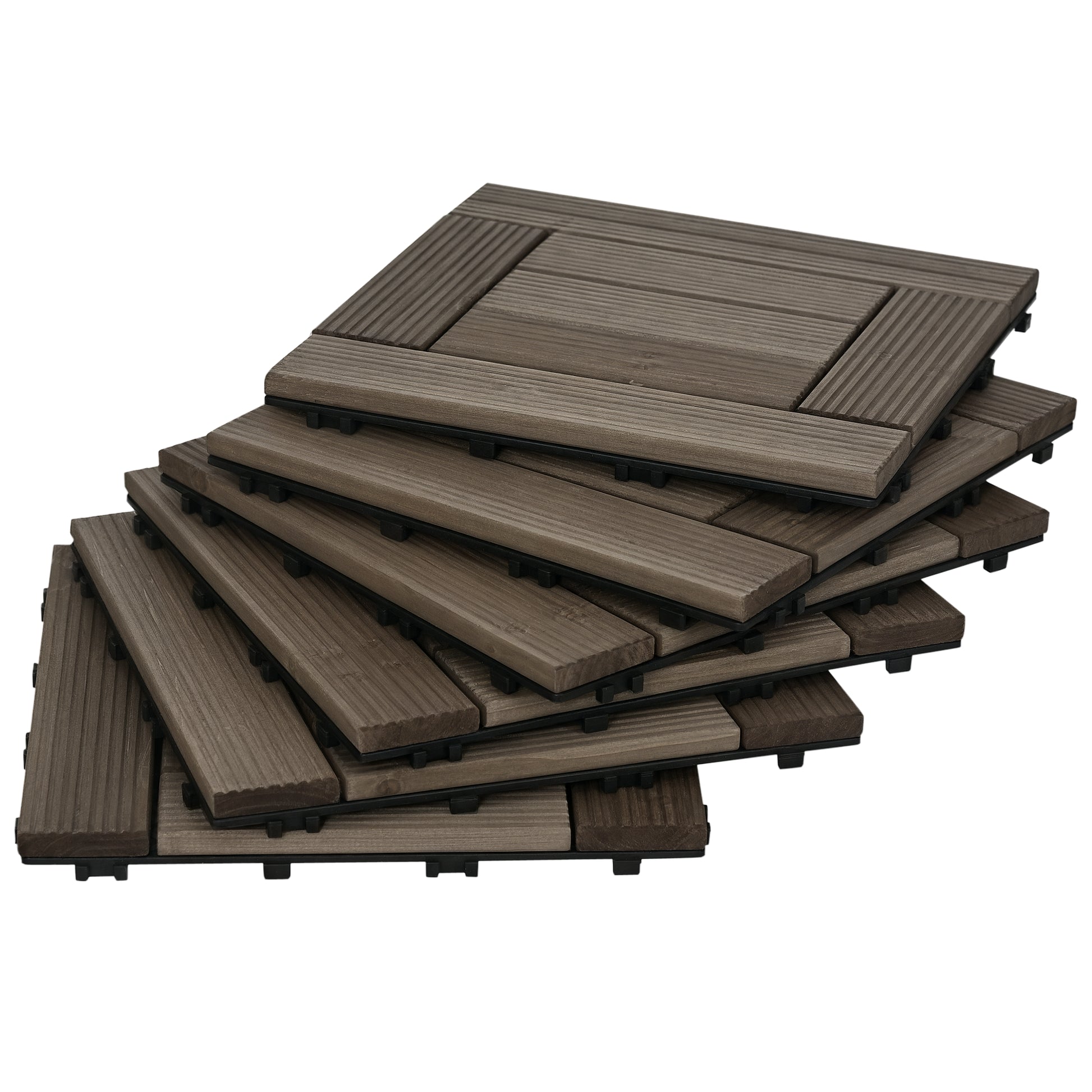 27 Pcs Wooden Interlocking Deck Tiles, 12" x 12" Non-slip Flooring Tiles for Indoor Outdoor Patio Balcony, Grey