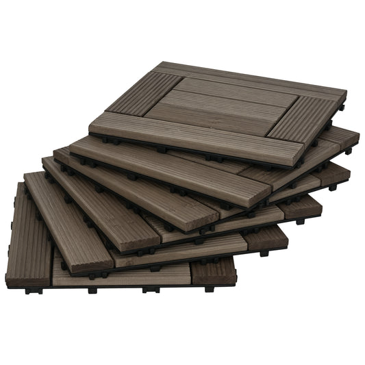 27 Pcs Wooden Interlocking Deck Tiles, 12" x 12" Non-slip Flooring Tiles for Indoor Outdoor Patio Balcony, Grey