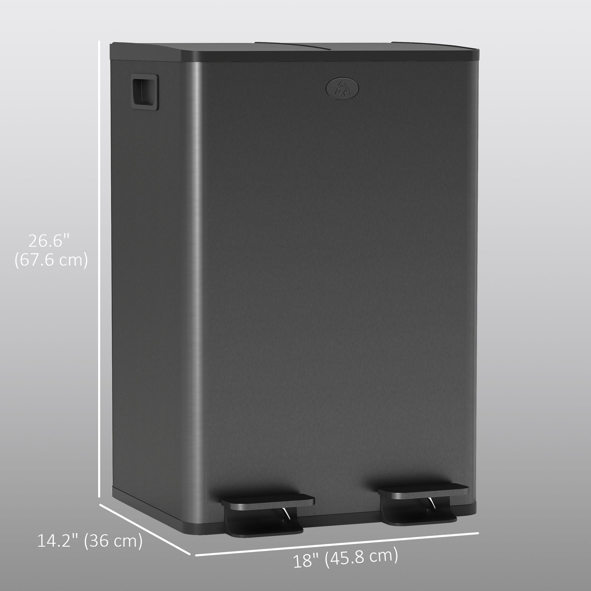 Dual Garbage Bin, Soft-Close Trash Can with Foot Pedal, 2 x 28 Liter Garbage Can with Removable Inner Buckets, Black