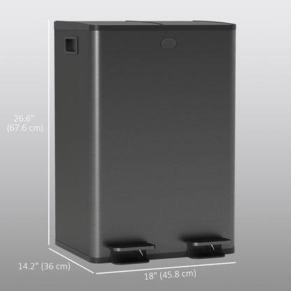 Dual Garbage Bin, Soft-Close Trash Can with Foot Pedal, 2 x 28 Liter Garbage Can with Removable Inner Buckets, Black