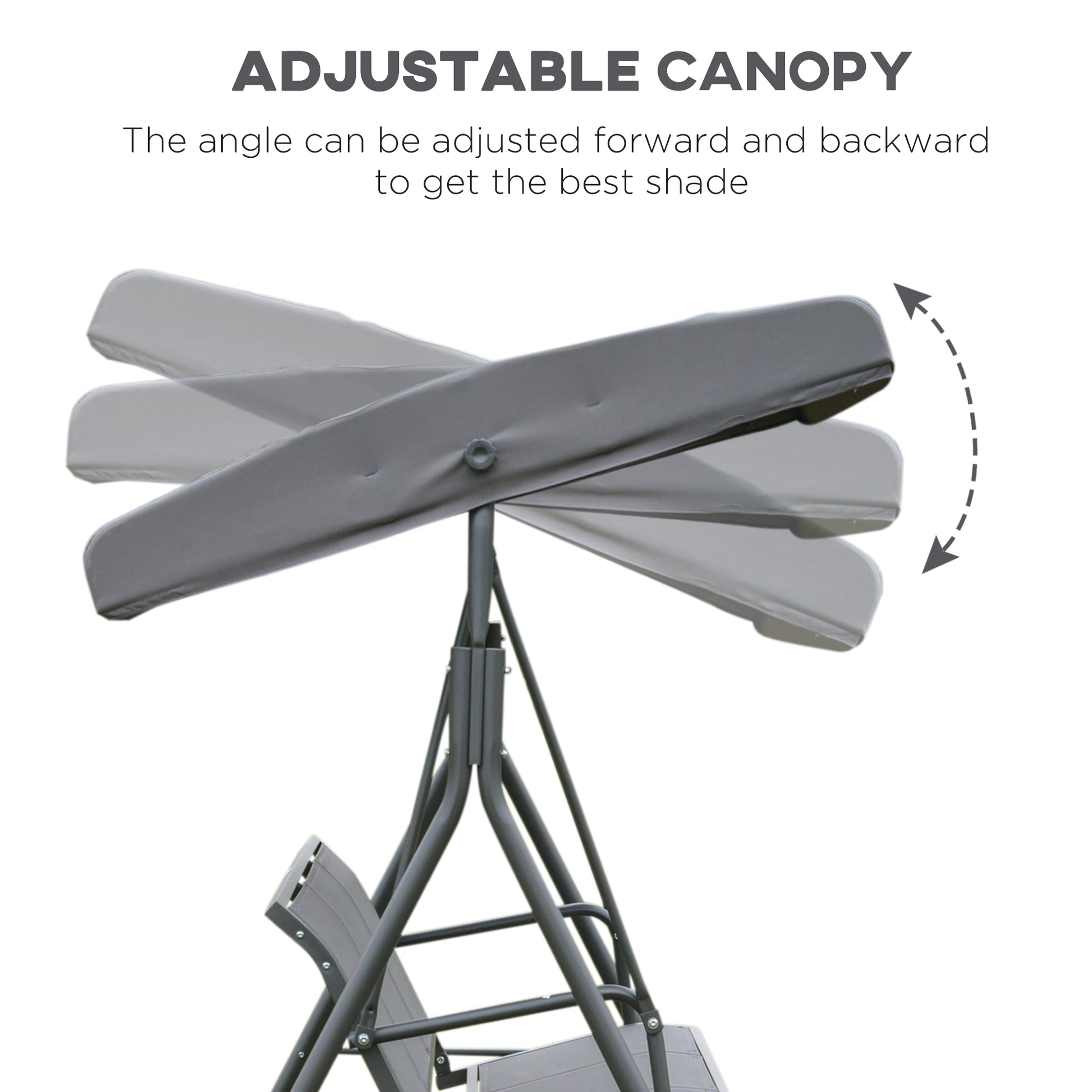 3-Seater Swing Chair Covered Garden Hammock A-Frame Outdoor Porch Glider Sling Seat with Adjustable Canopy Cover, Grey