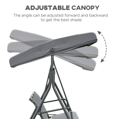 3-Seater Swing Chair Covered Garden Hammock A-Frame Outdoor Porch Glider Sling Seat with Adjustable Canopy Cover, Grey