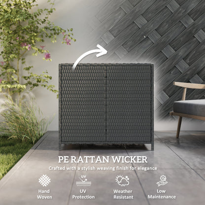 Wicker Outdoor Storage Cabinet Double Magnetic Doors, PE Rattan Outdoor Towel Rack for Pool, Patio, Dark Grey