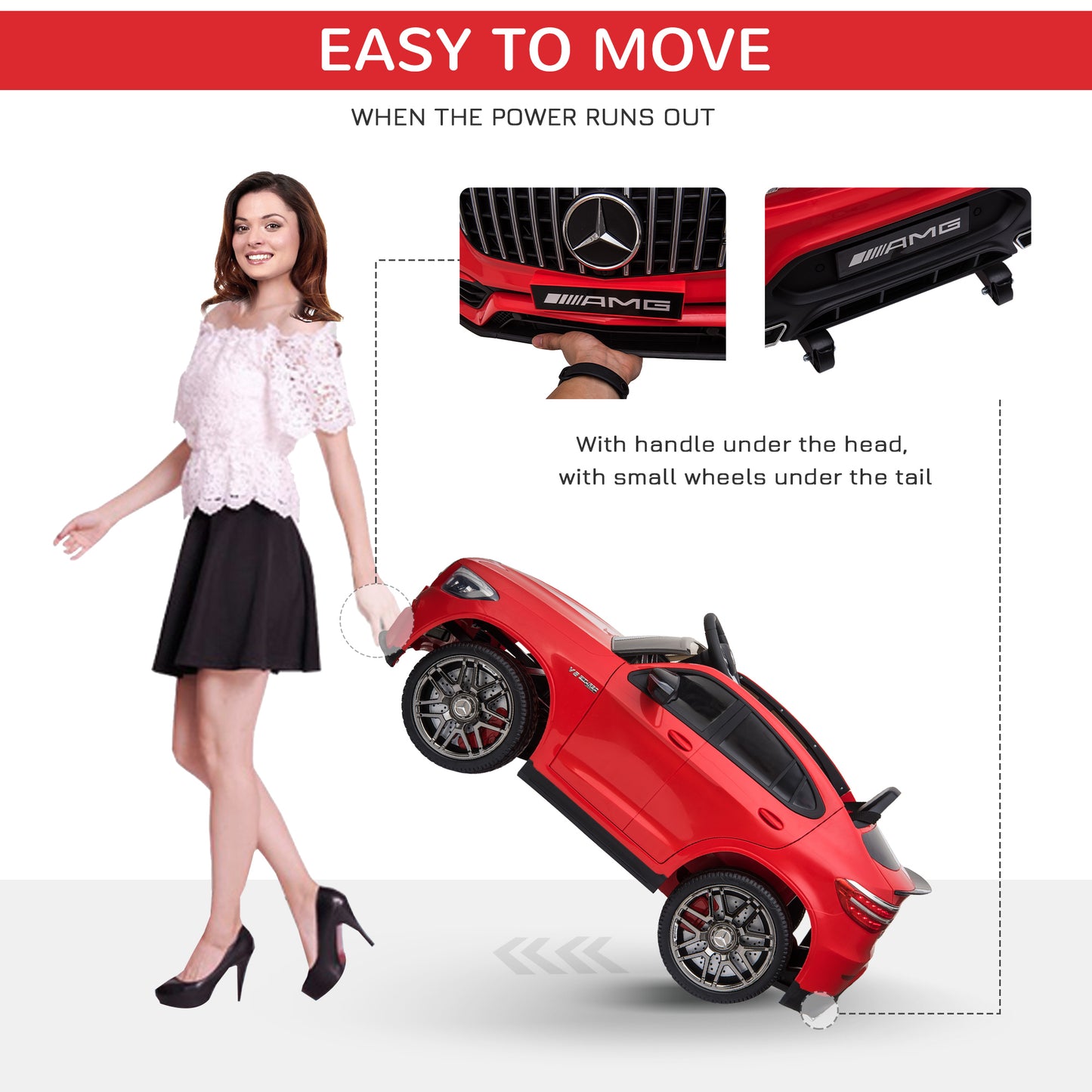 Aosom 12V/7AH Kids Ride on Car, Mercedes Benz AMG GLC63S Coupe, Electric Car with Remote Control, Handle, 2 Speed, with Music, Electric Light, Easy to Move, Red