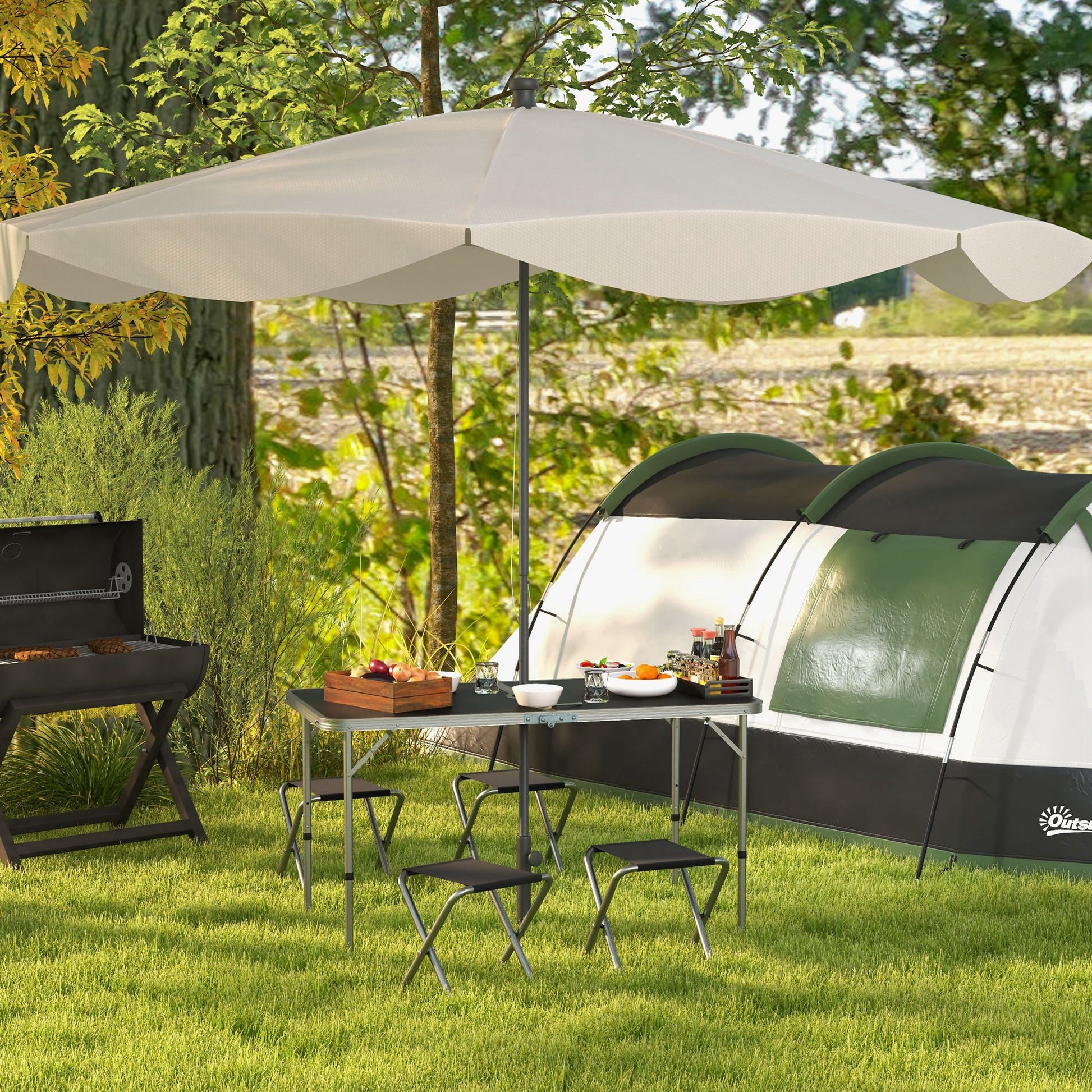 Folding Picnic Table Camping Table and Chairs Use for BBQ Picnic Garden Parties 47.2" L x 23.6" W x 21.7" -27.6" H Black
