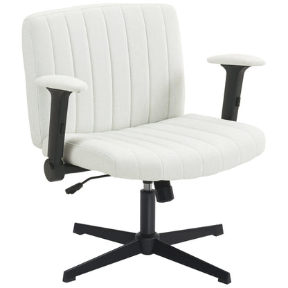 Criss Cross Chair with Flip-up Armrests, Wide Office Chair with Adjustable Height, Tilting, No Wheels, Beige