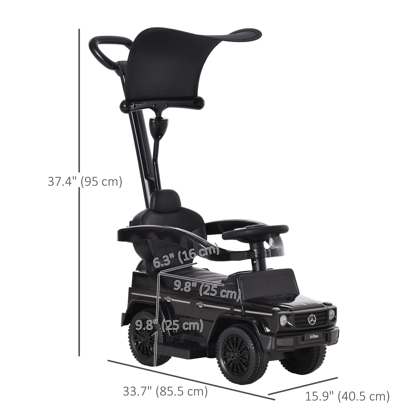 Aosom Mercedes-Benz G350 Licensed Push Car, 3-in-1 Toddler Sliding Car with Horn, Steering, Foot Rest, Seat Storage, Black