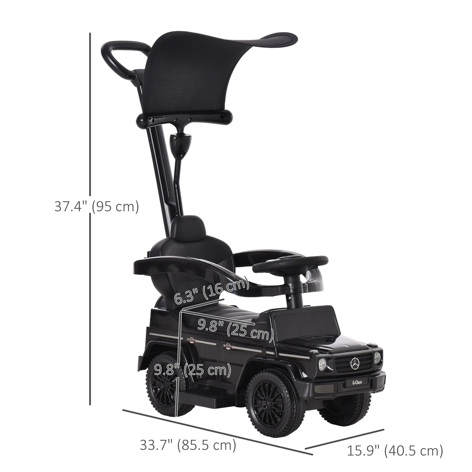 Aosom Mercedes-Benz G350 Licensed Push Car, 3-in-1 Toddler Sliding Car with Horn, Steering, Foot Rest, Seat Storage, Black