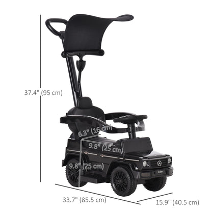 Aosom Mercedes-Benz G350 Licensed Push Car, 3-in-1 Toddler Sliding Car with Horn, Steering, Foot Rest, Seat Storage, Black