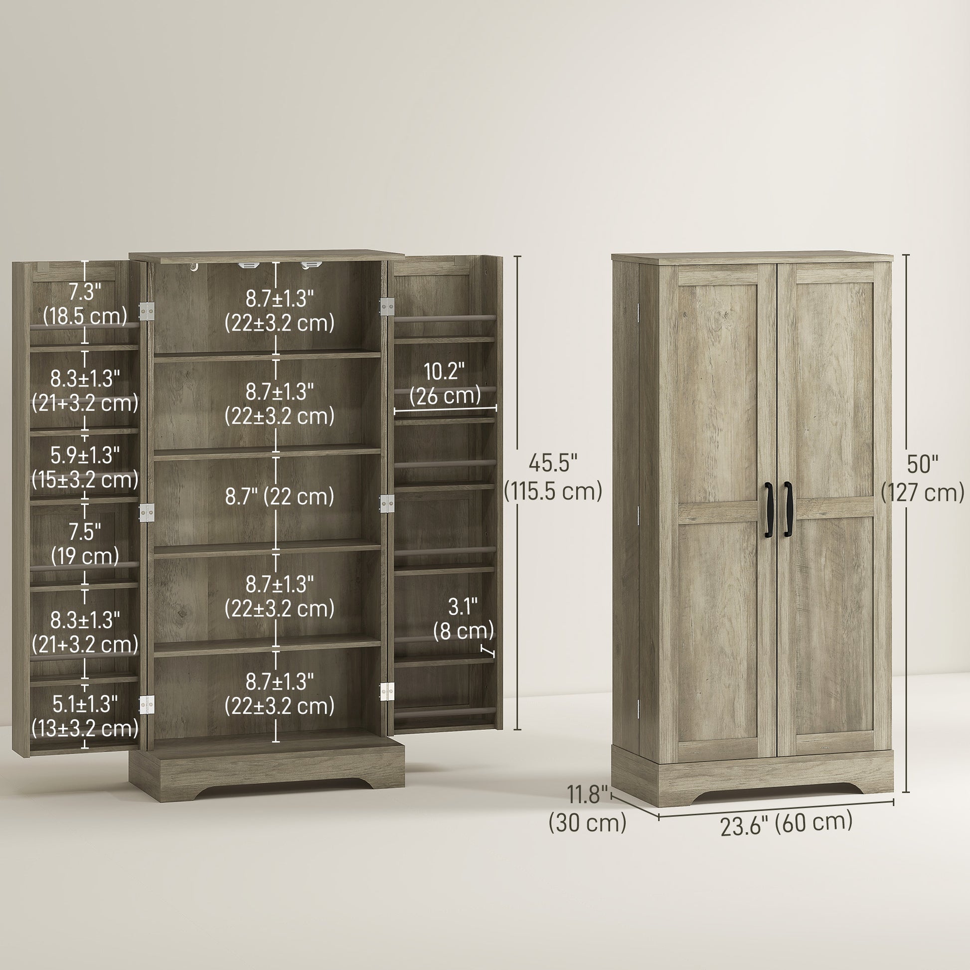 50" Pantry Storage Cabinet, Farmhouse Kitchen Pantry Cabinet with Doors, Adjustable Shelves, Distressed Grey