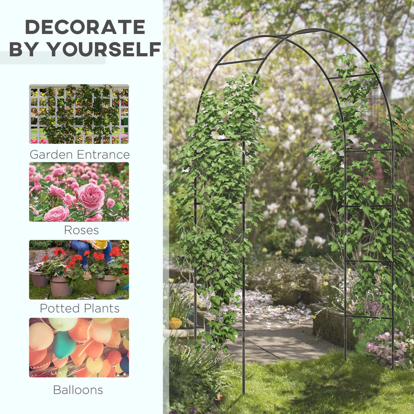7.9FT Garden Arch Trellis, Metal Arch, Outdoor Garden Arbor for Climbing Plants, Wedding Decoration