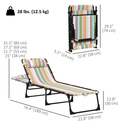 2pcs Folding Lounge Chair, Adjustable Chaise Lounge with Headrest, Reclining Lounger Cot for Camping, Multi-colored