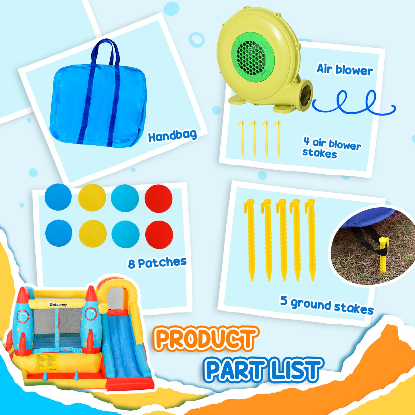 Bounce Castle Inflatable Trampoline Slide Pool Rocket Design 11.14' x 9.18' x 6.06'