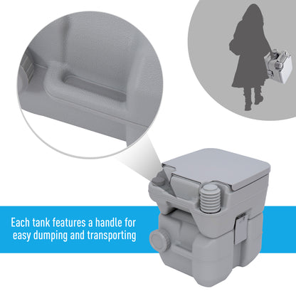 Portable Toilet for Adults, Travel Toilet with 2 Detachable Tanks, Camping Toilet for Trips, 5.3 Gallon (20L), Grey