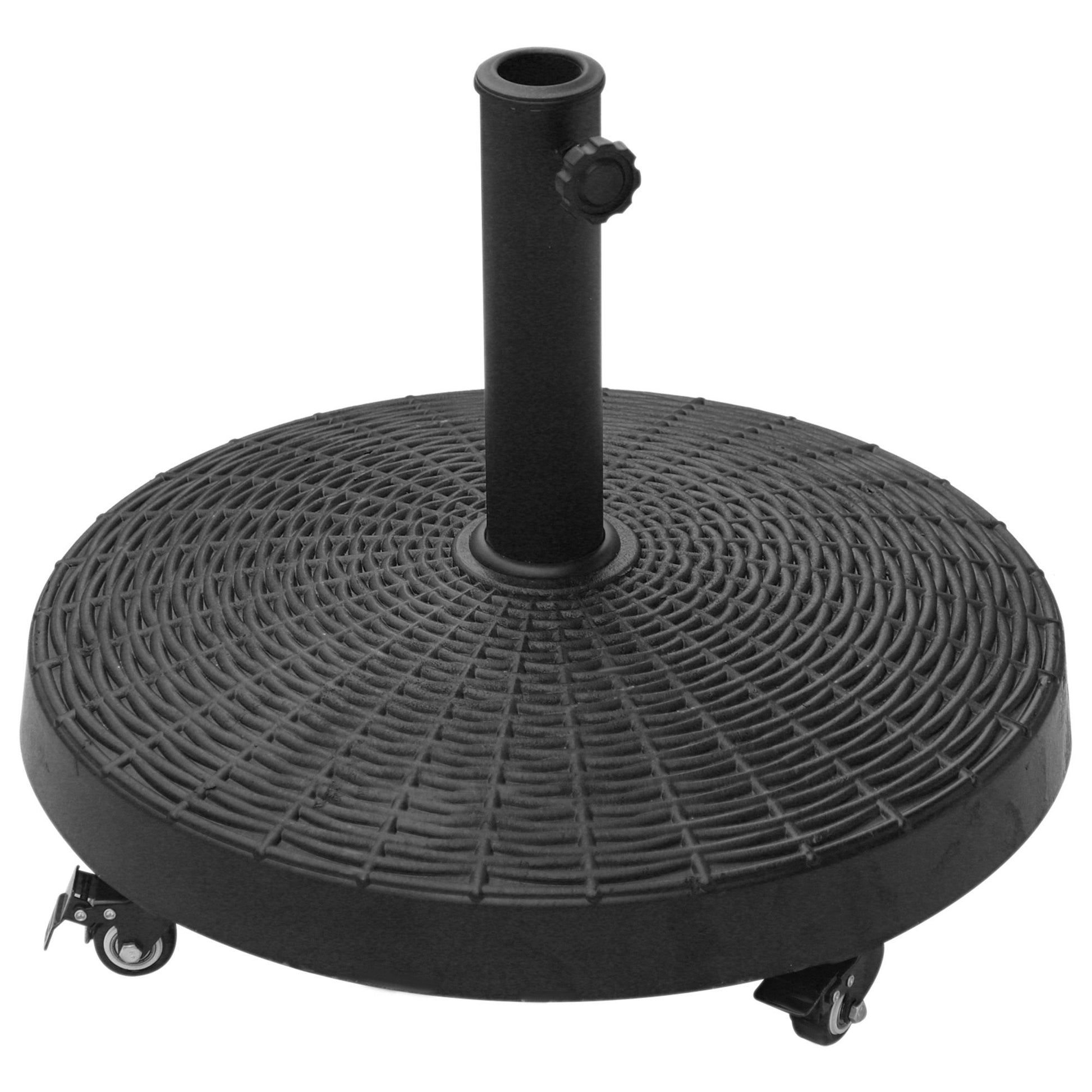 20.5" Round Parasol Base Resin Patio Umbrella Base Garden Parasol Holder Outdoor Offset Weight Stand with Wheels Black