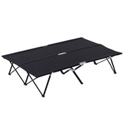 76" Two Person Folding Camping Cot Outdoor Portable Double Cot Wide Military Sleeping Bed w/ Carrying Bag Black