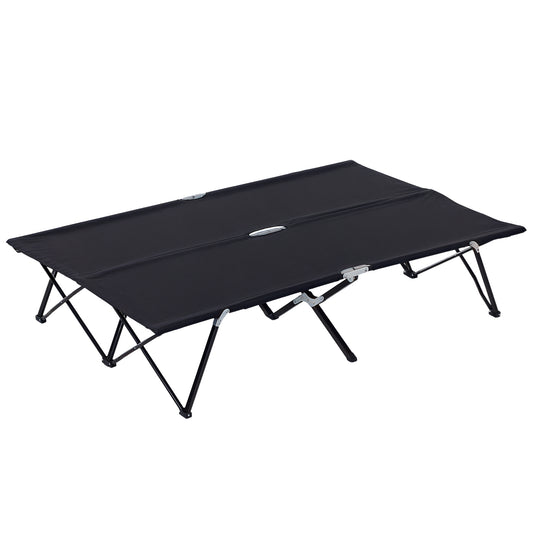 76" Two Person Folding Camping Cot Outdoor Portable Double Cot Wide Military Sleeping Bed w/ Carrying Bag Black
