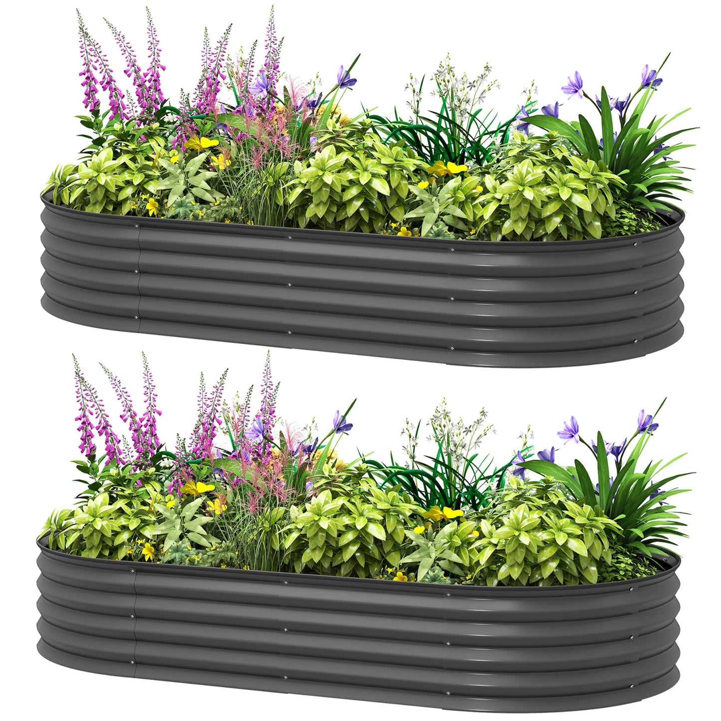 6' x 3' x 1' Large Outdoor Planter Box, Galvanized Raised Garden Bed with Metal Plant Stake, Dark Grey
