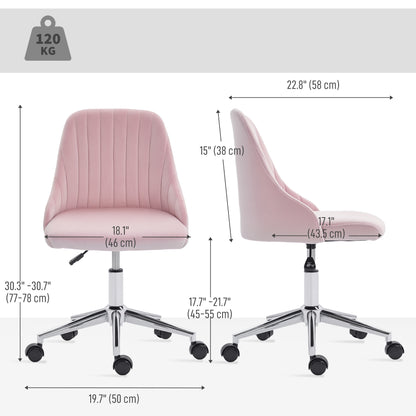 Vanity Chair for Makeup, Velvet Comfy Office Chair with Adjustable Height, Swivel Wheels for Bedroom, Living Room, Pink