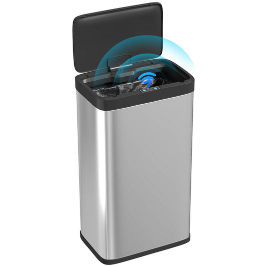 12 Gallon Sensor Can, Automatic Garbage Can with Soft-Close Lid, Fingerprint-Proof Stainless Steel, Silver