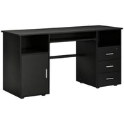 57" Computer Desk with Drawers, Home Office Desk with Keyboard Tray, Open Shelves and Lockable Drawer, Writing Workstation for Study, Black