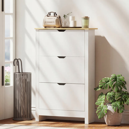 Shoe Storage Cabinet with 3 Flip Drawers and Adjustable Shelves for 9-18 Pairs of Shoes, White