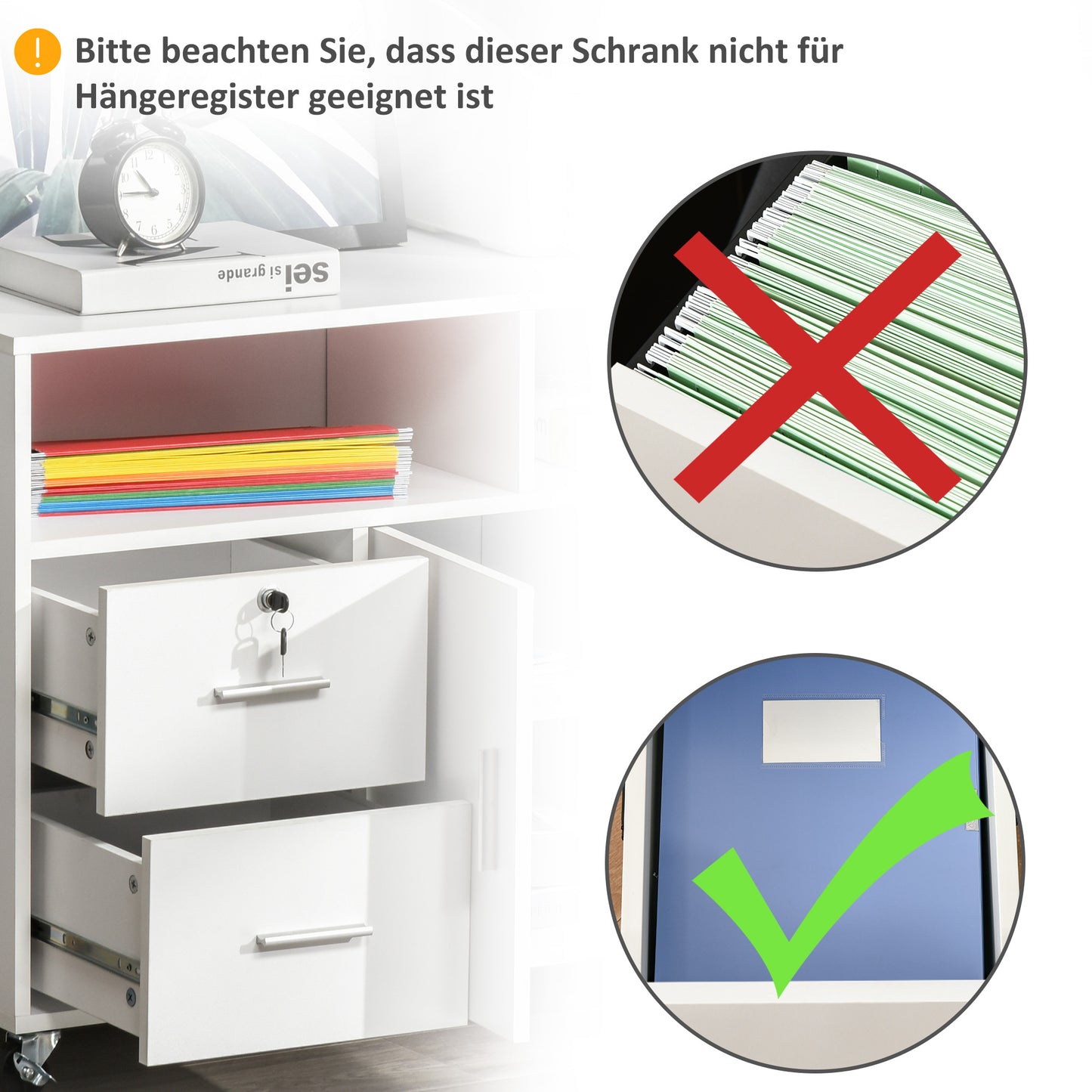 Lateral Filing Cabinet with Open Storage Shelf, Printer Stand Home Office Mobile File Cabinet with Wheels, Lockable Drawer, White