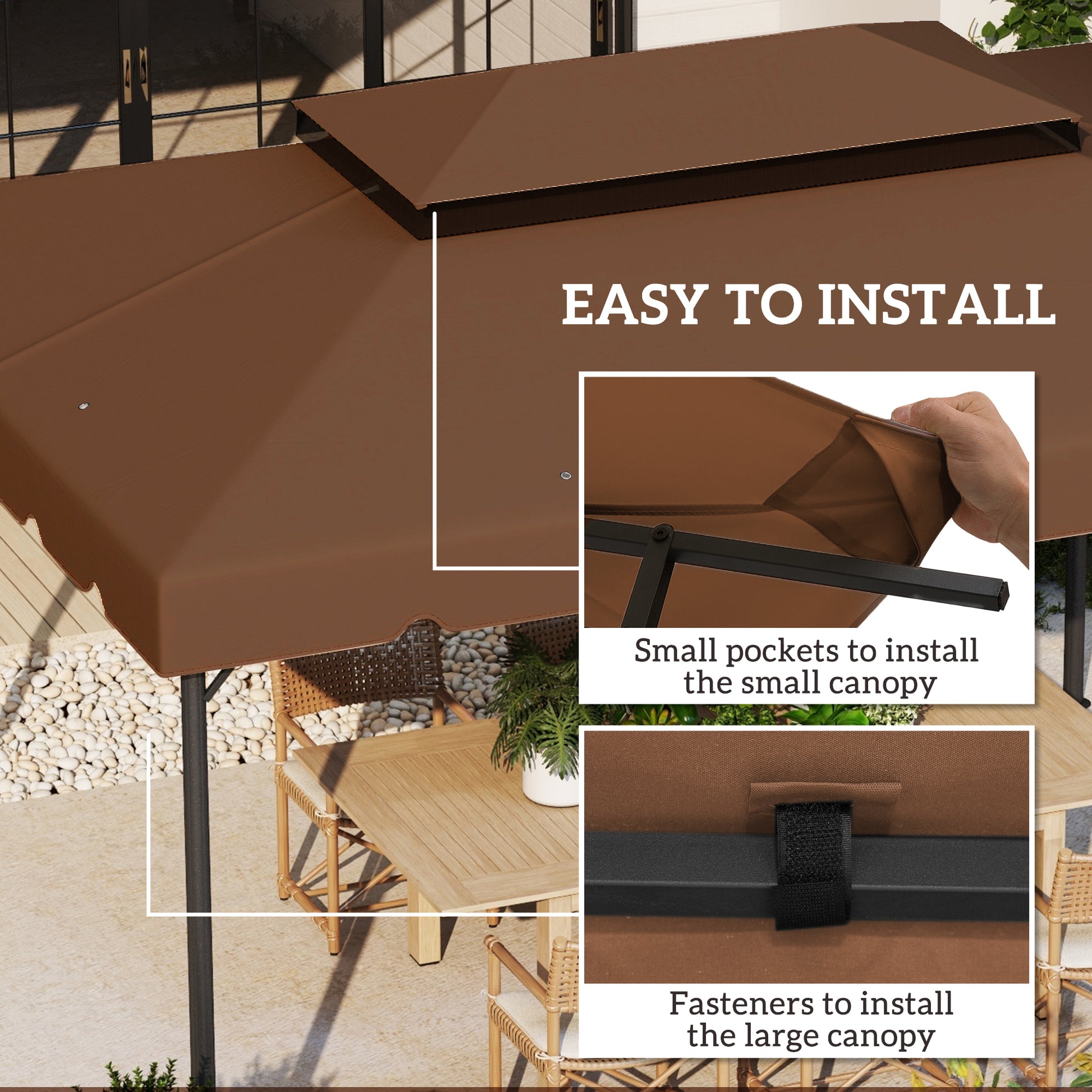 13' x 10' Gazebo Replacement Canopy, Gazebo Top Cover with Double Vented Roof for Garden Patio(TOP ONLY), Coffee