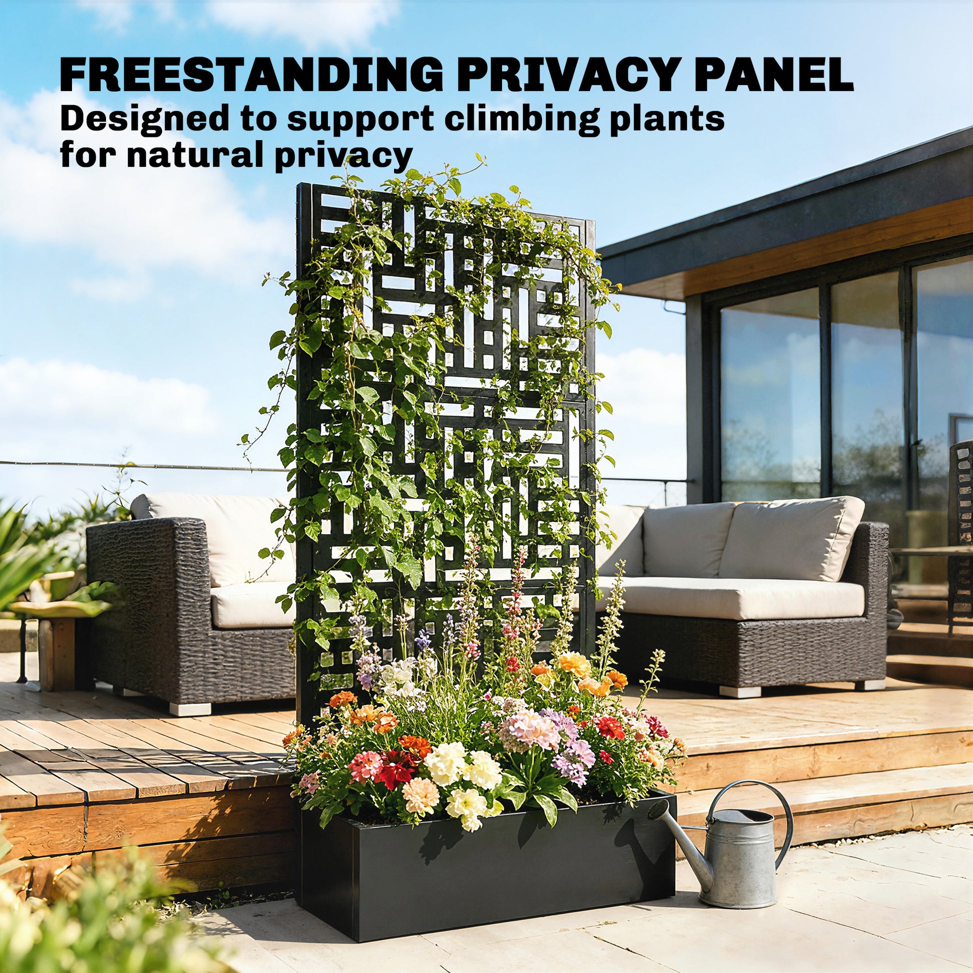 Galvanised Raised Garden Bed with Trellis, 71" Tall Metal Planter Box with Privacy Screen and Drainage Holes