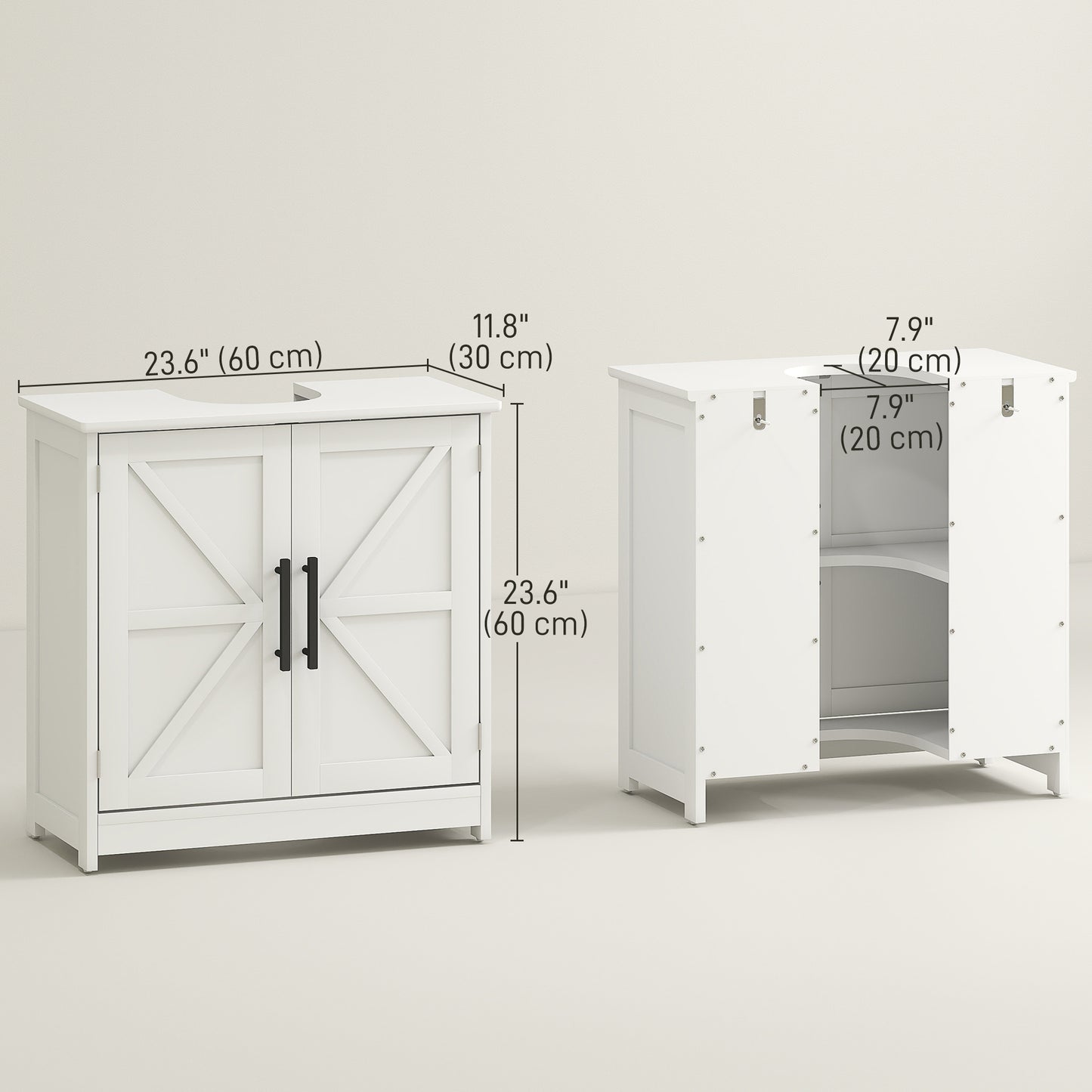 Farmhouse Pedestal Sink Storage Cabinet, Bathroom Under Sink Cabinet with 2 Barn Doors and Adjustable Shelf, White