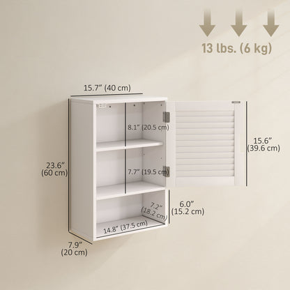 Bathroom Cabinet, Wall Mounted Storage Cabinet with Adjustable Shelves, 40 x 20 x 60 cm, White