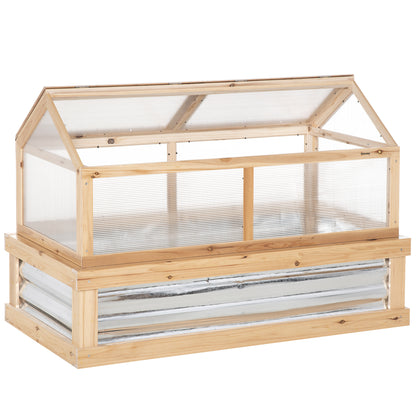 Raised Garden Flower Bed Kit with Greenhouse, Wooden Cold Frame Planter with Open Roofs, 48" x 24" x 32", Natural