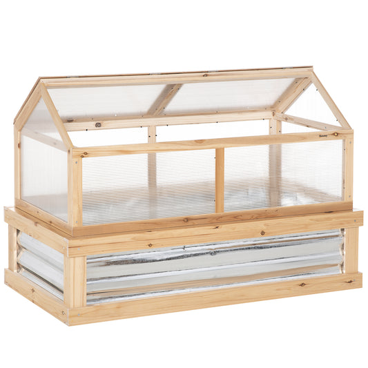 Raised Garden Flower Bed Kit with Greenhouse, Wooden Cold Frame Planter with Open Roofs, 48" x 24" x 32", Natural