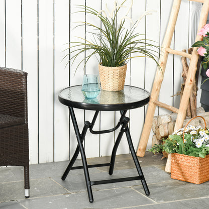 Φ18" Round Patio Table, Folding Coffee Table with Tempered Glass Tabletop for Patio, Balcony, Backyard