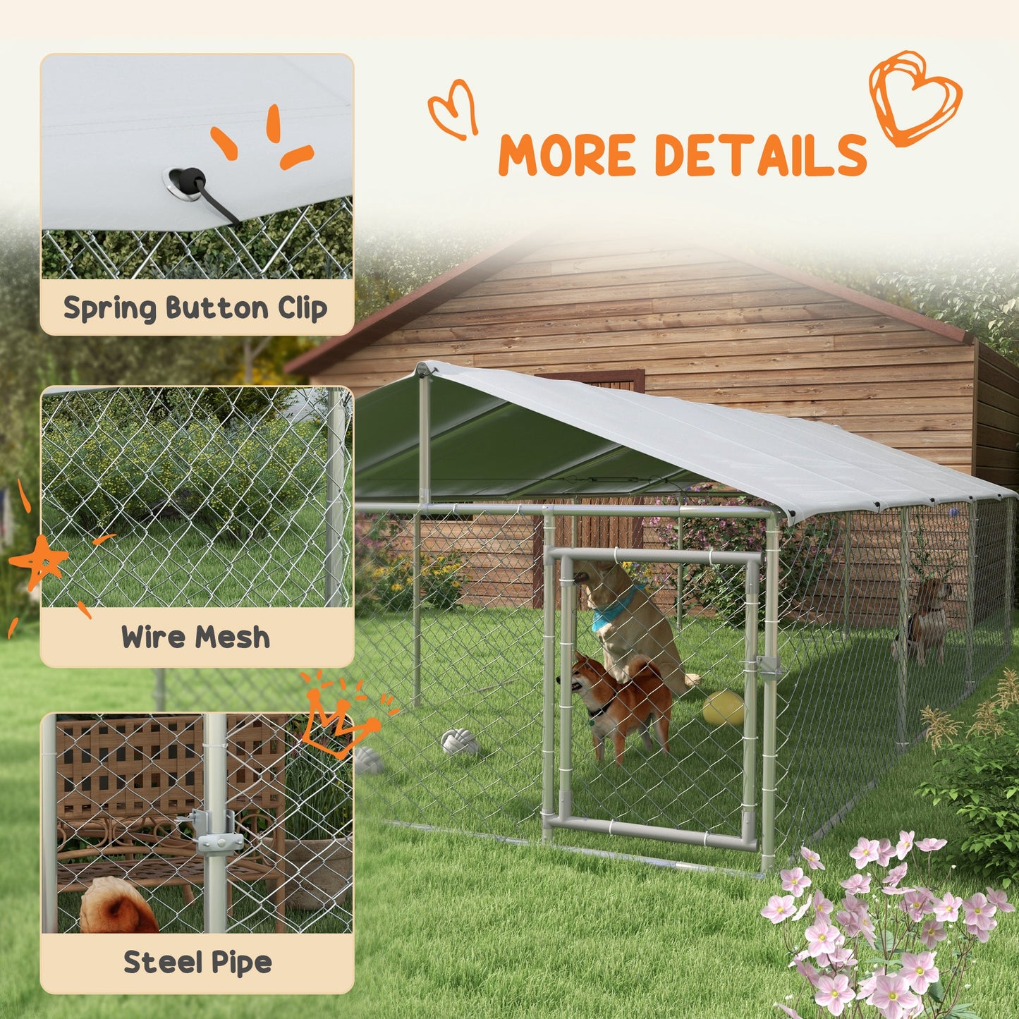 19.7' x 7.5' x 4.9' Outdoor Dog Kennel Dog Run with Waterproof, UV Resistant Cover for Medium Large Sized Dogs, Silver
