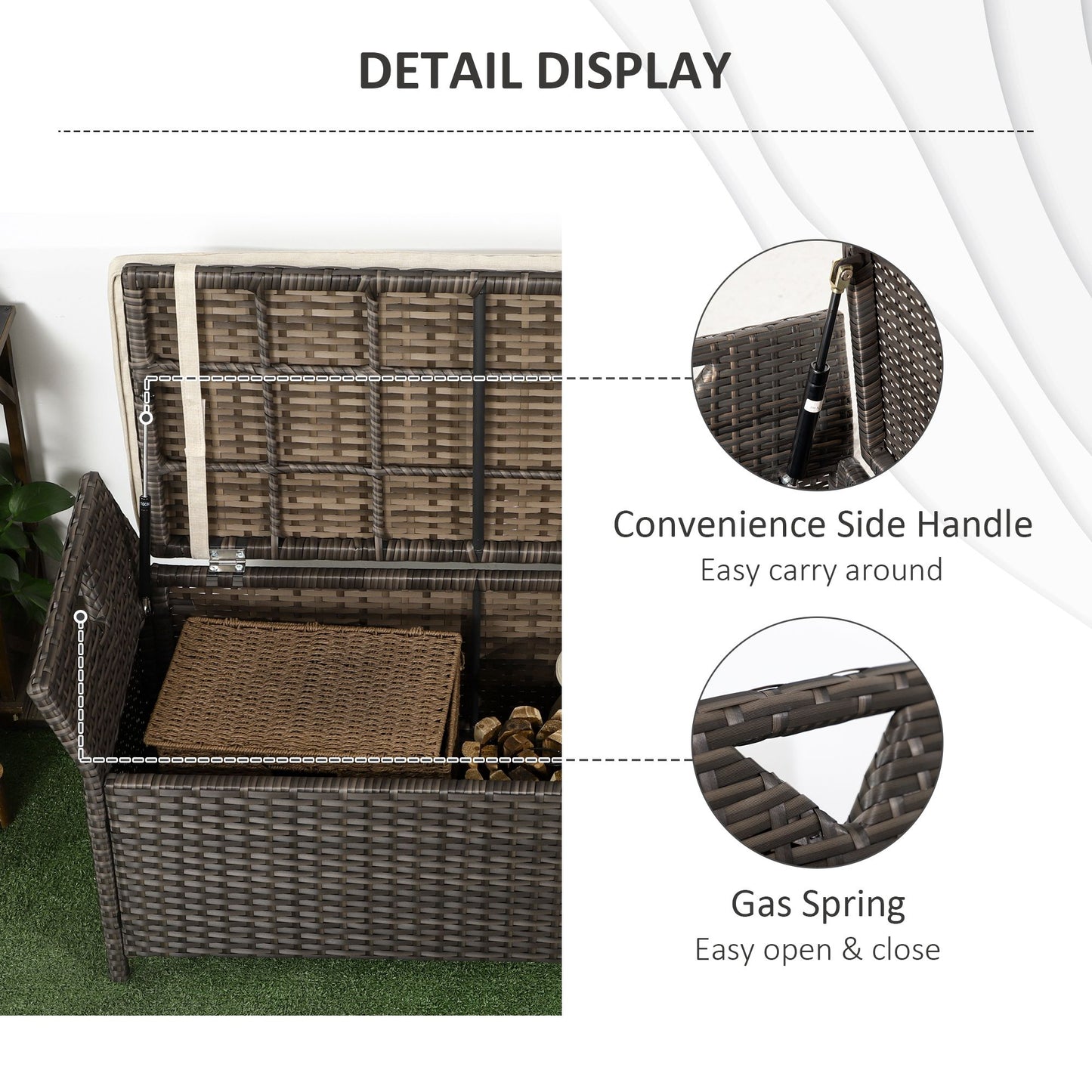 2-In-1 Outdoor PE Rattan Storage Bench, 29 Gallon Patio Wicker Furniture, Basket Box with Handles and Cushion Red