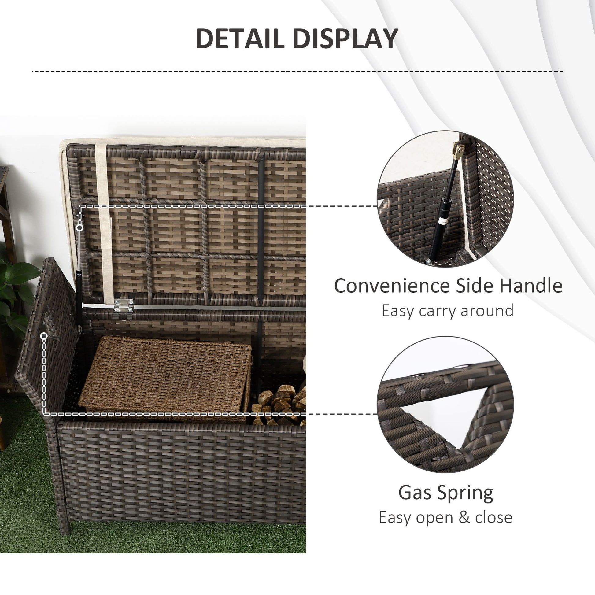 2-In-1 Outdoor PE Rattan Storage Bench, 29 Gallon Patio Wicker Furniture, Basket Box with Handles and Cushion Red