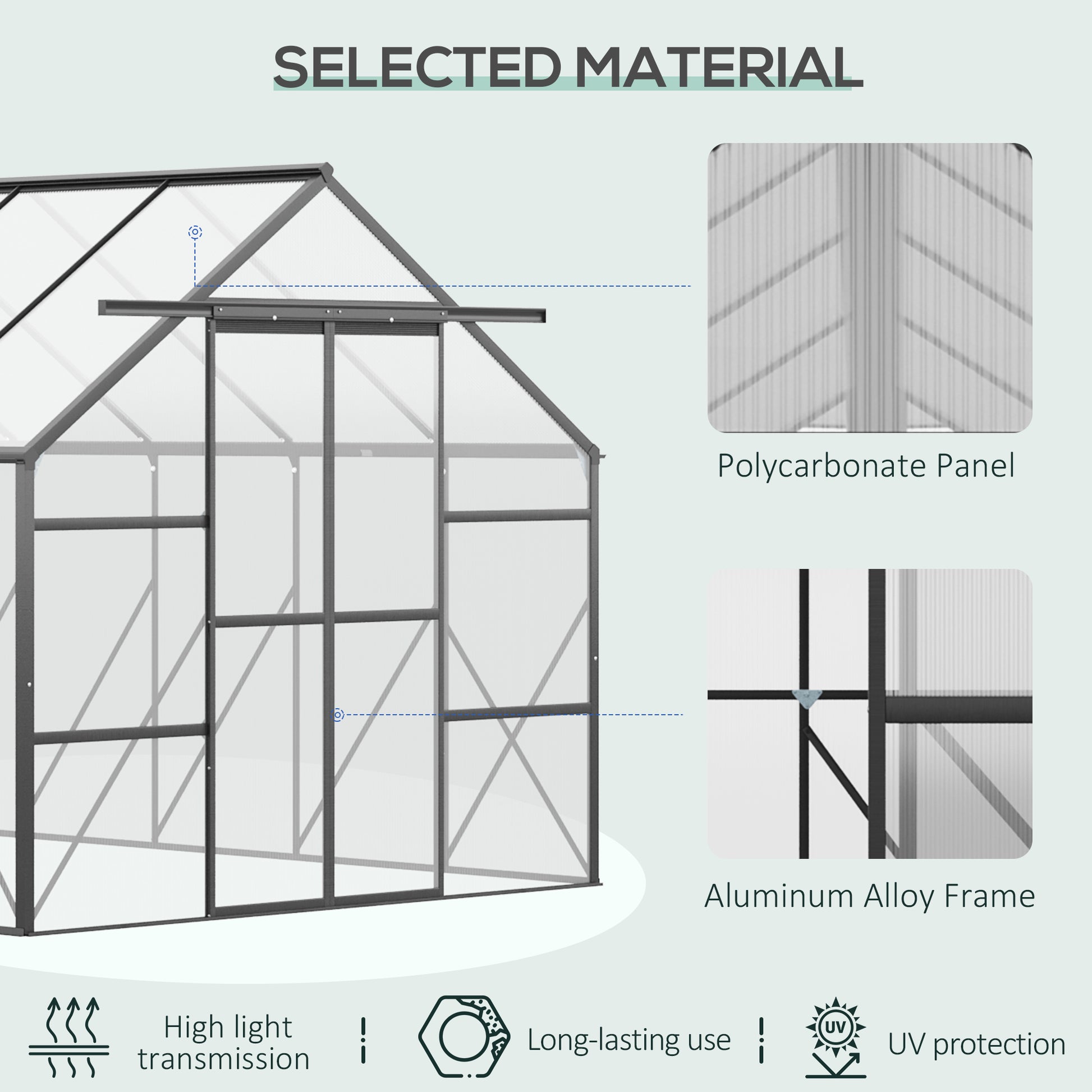 20' x 8' x 6.9' Walk-in Greenhouse with Adjustable Roof Vent, Rain Gutter and Sliding Door for Winter, Large Aluminum Greenhouse, Clear
