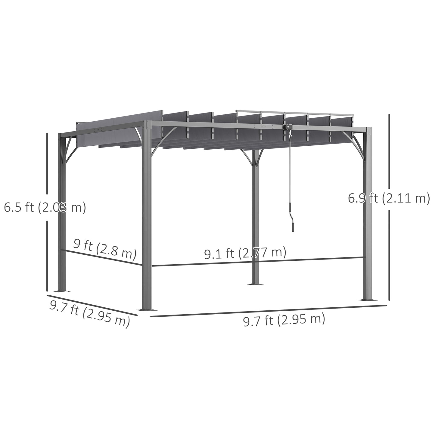 9.7' x 9.7' Outdoor Pergola with Retractable Roof, Aluminium Louvered Pergola Canopy Gazebo for Lawn Garden Patio, Grey
