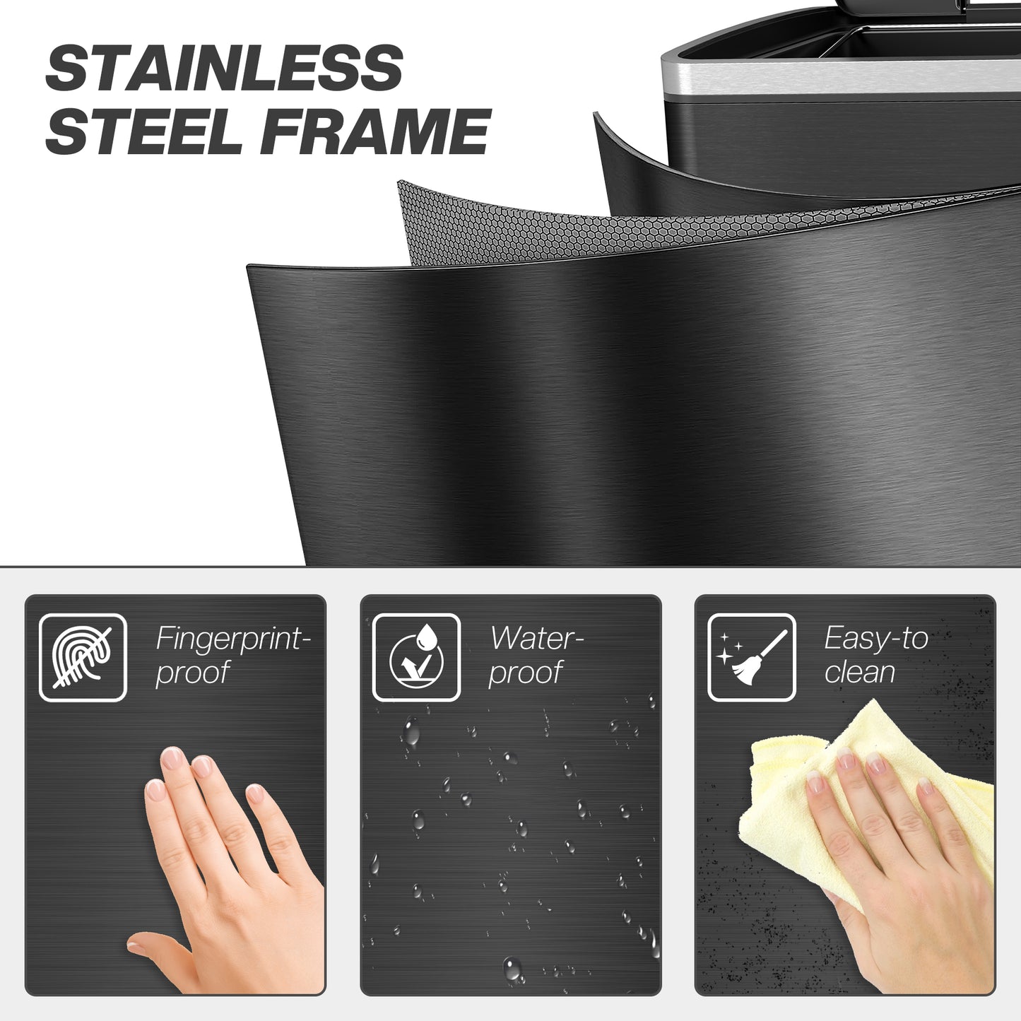 2 x 20 Liter Garbage Bin, Stainless Steel Garbage Can with Soft-Close Lid and Removable Inner Buckets, Black
