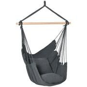 Hammock Chair Swing Hanging Macrame Chair Cotton w/ Two Soft Seat Cushions, for Bedroom Indoor Outdoor Ideal Gift for Kids Lover Birthday Present, Dark Grey