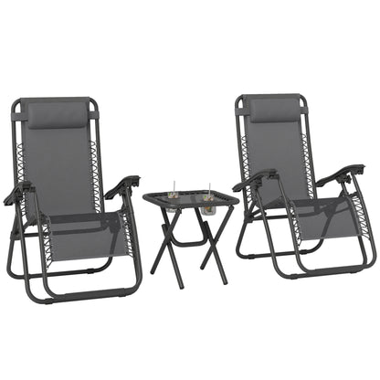 Zero Gravity Chair Set of 2 Patio Chair with Side Table Cupholders and Pillows for Pool, Backyard, Lawn, Beach, Grey