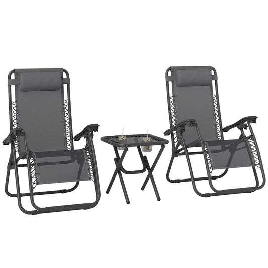 Zero Gravity Chair Set of 2 Patio Chair with Side Table Cupholders and Pillows for Pool, Backyard, Lawn, Beach, Grey