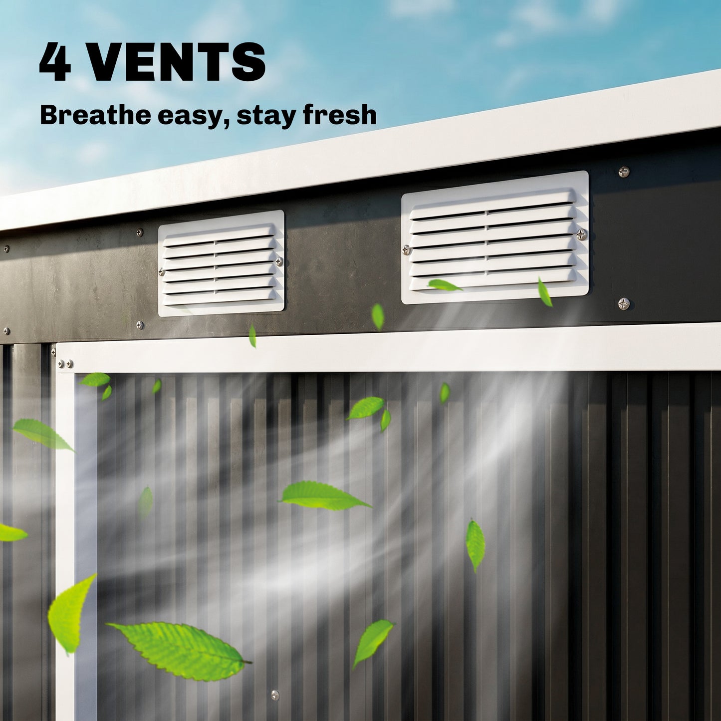 7 x 4ft Galvanised Steel Garden Shed, with Foundation Kit - Dark Grey