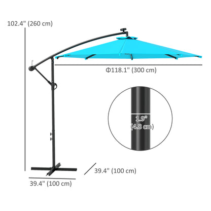 10ft Outdoor Cantilever Umbrella Banana Umbrella with Solar Lights and Adjustable Angle for Patio Backyard Turquoise