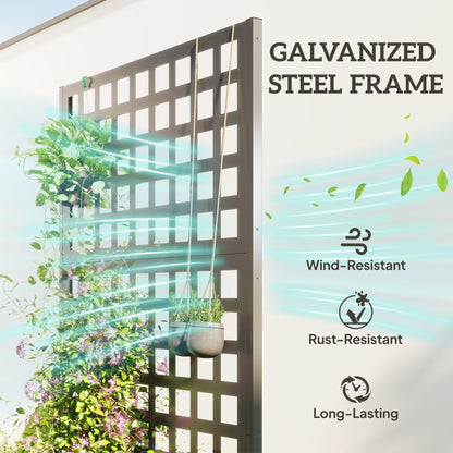 Galvanized Raised Garden Bed Planter Box with Trellis for Climbing Plant, Vegetable, Vine, 35"x16"x70" Grey Wood Effect