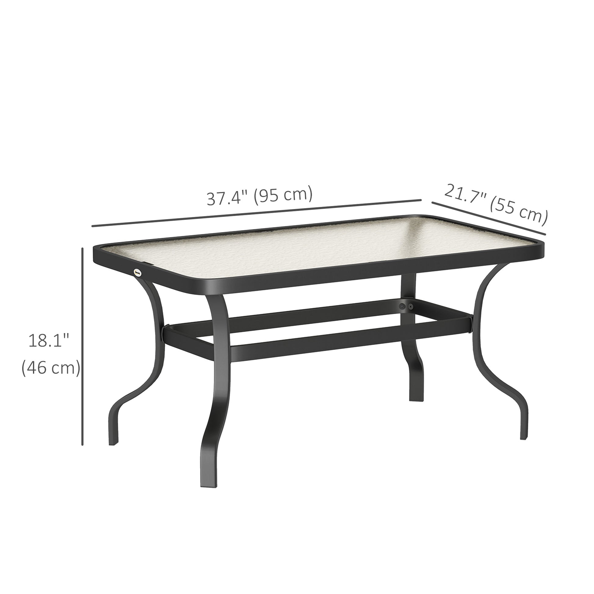 37" Patio Coffee Table with Tempered Glass Top, Outdoor Coffee Table with Metal Frame, Black
