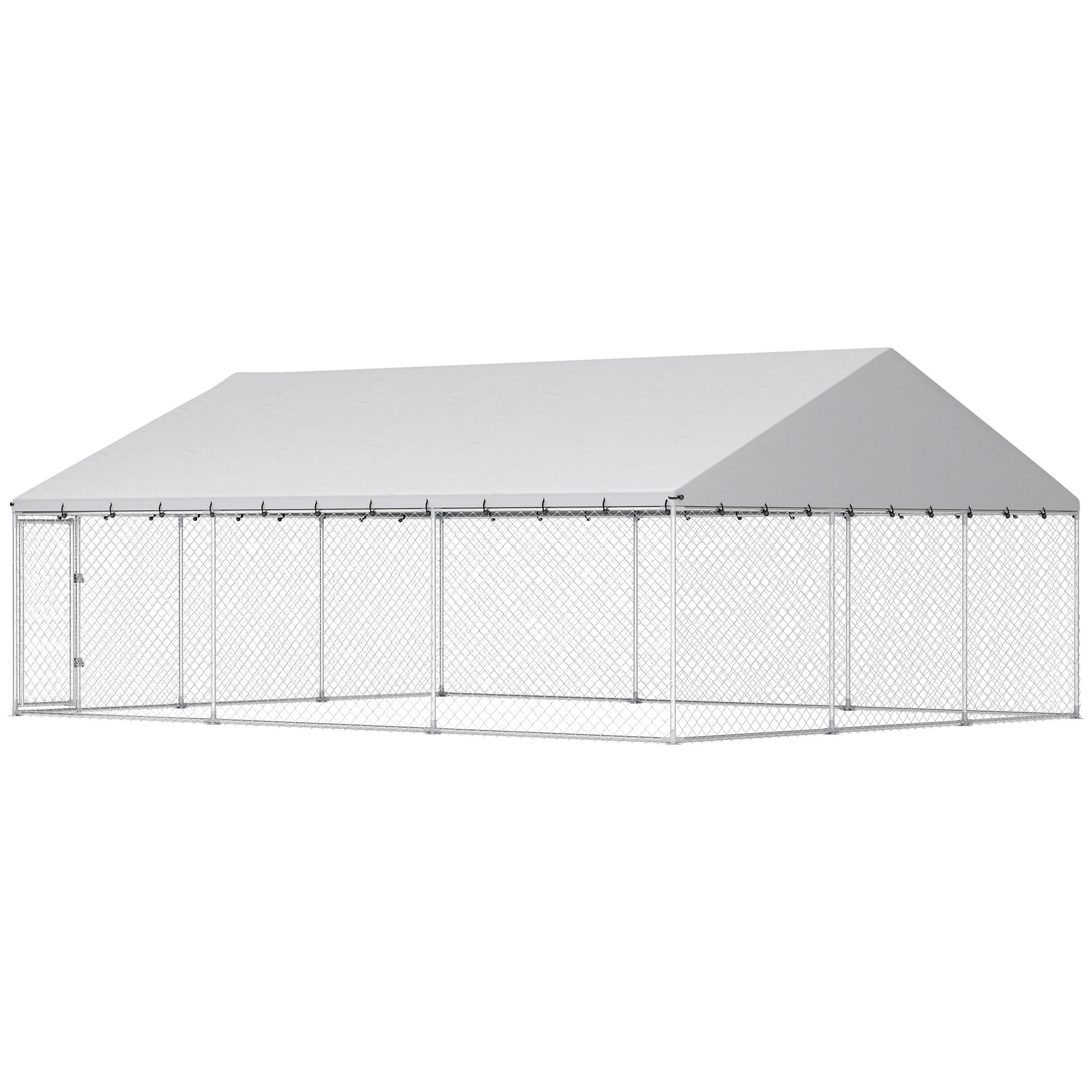 Galvanized Steel Outdoor Dog Kennel with Roof, Safety Locks, for Backyard, 19.7' x 14.8' x 7.9'